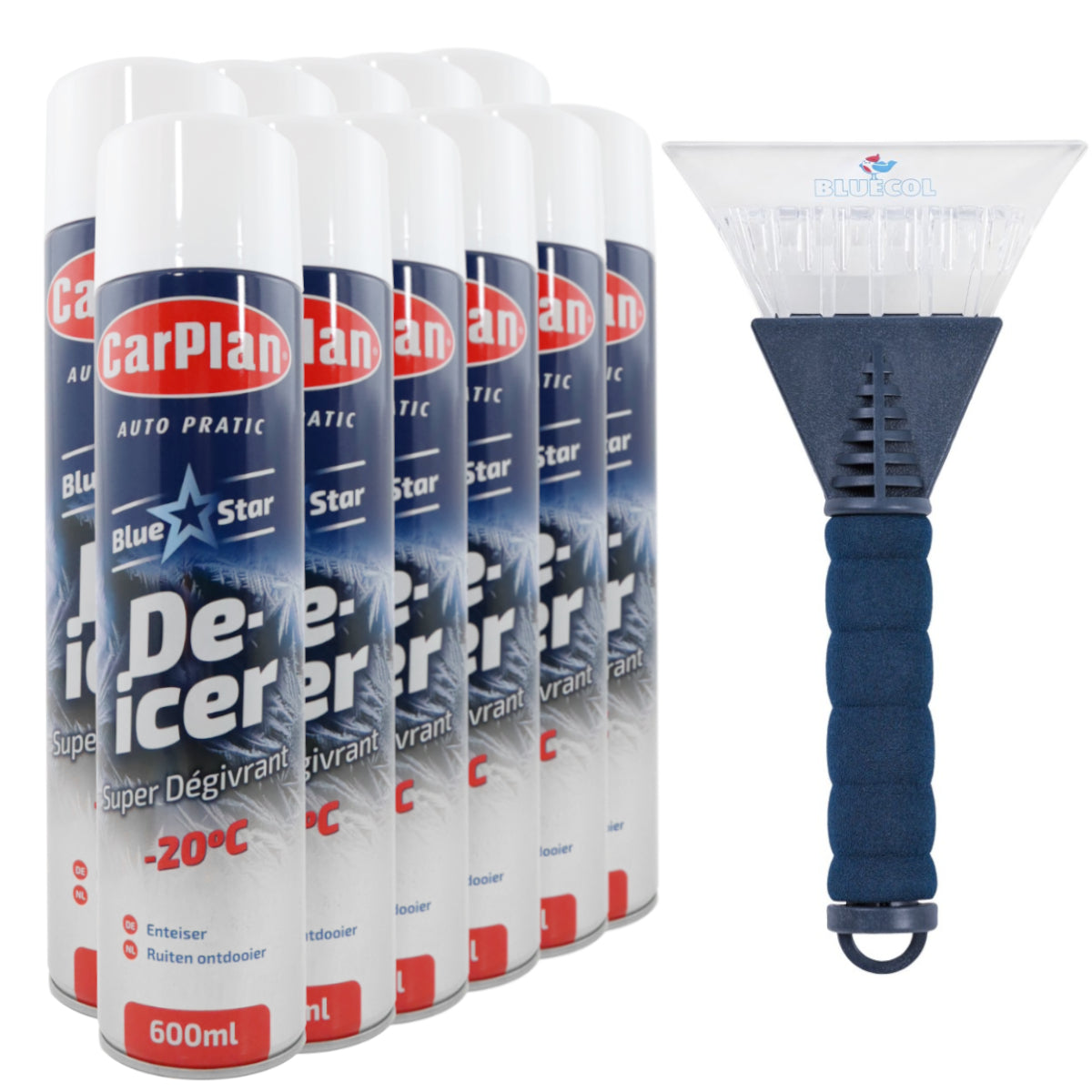 Carplan BlueStar De-Icer 600ml Aerosol Bundle - 12 Pack + Free Scraper