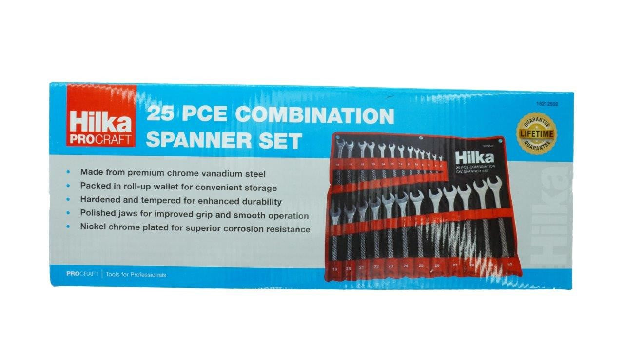 Hilka 25-piece combination spanner set packaging on a white background