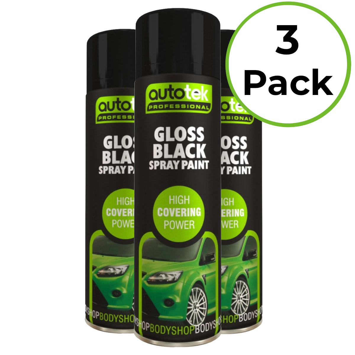 Autotek Black Gloss Spray Paint - 500ml Aerosol