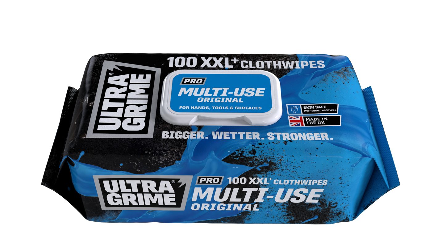 UltraGrime Multi-use Wipes - Pack of 100 Extra Large Wipes for Oil, Grease, Ink, Paint and More