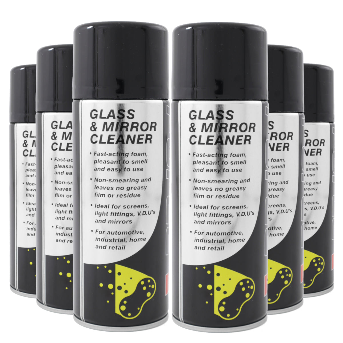 Multiple bottles of glass and mirror cleaner on a white background
