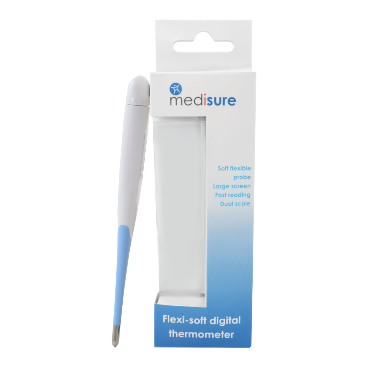 Medisure flexi-soft digital thermometer with packaging on a white background