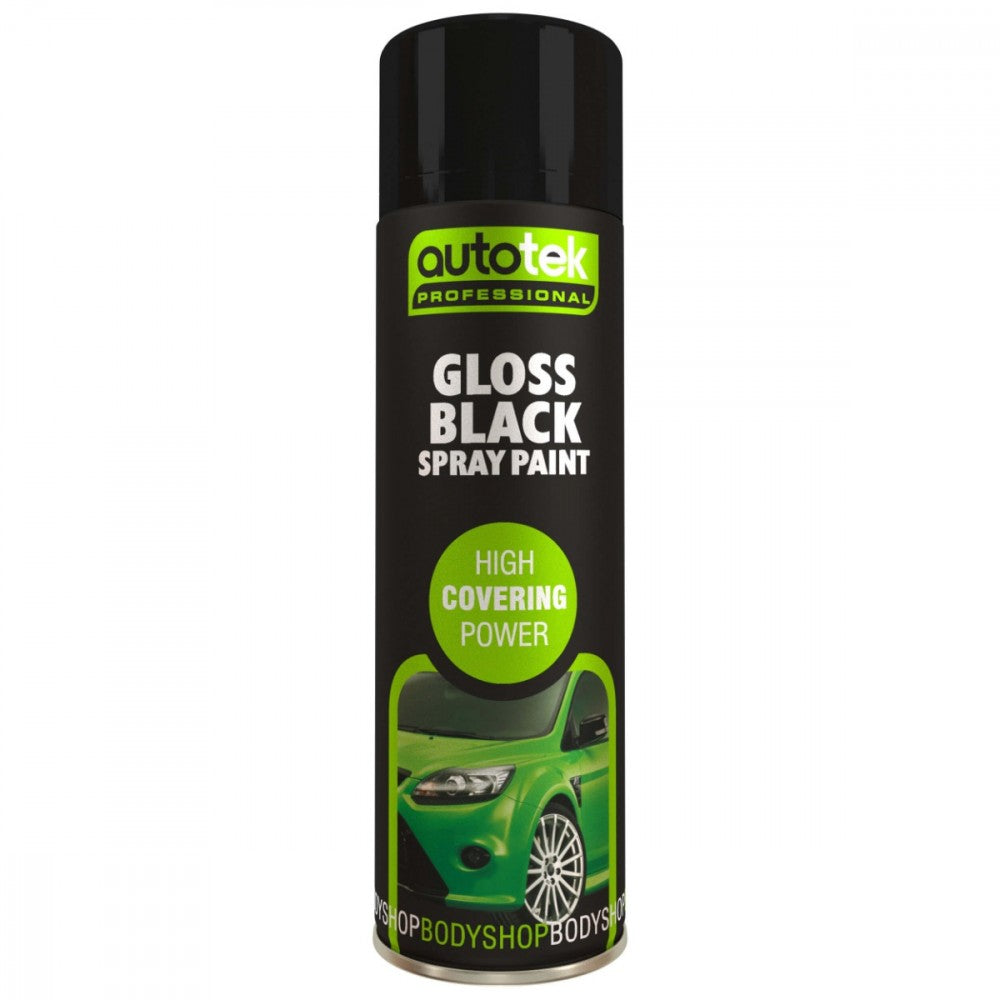 Autotek Black Gloss Spray Paint - 500ml Aerosol