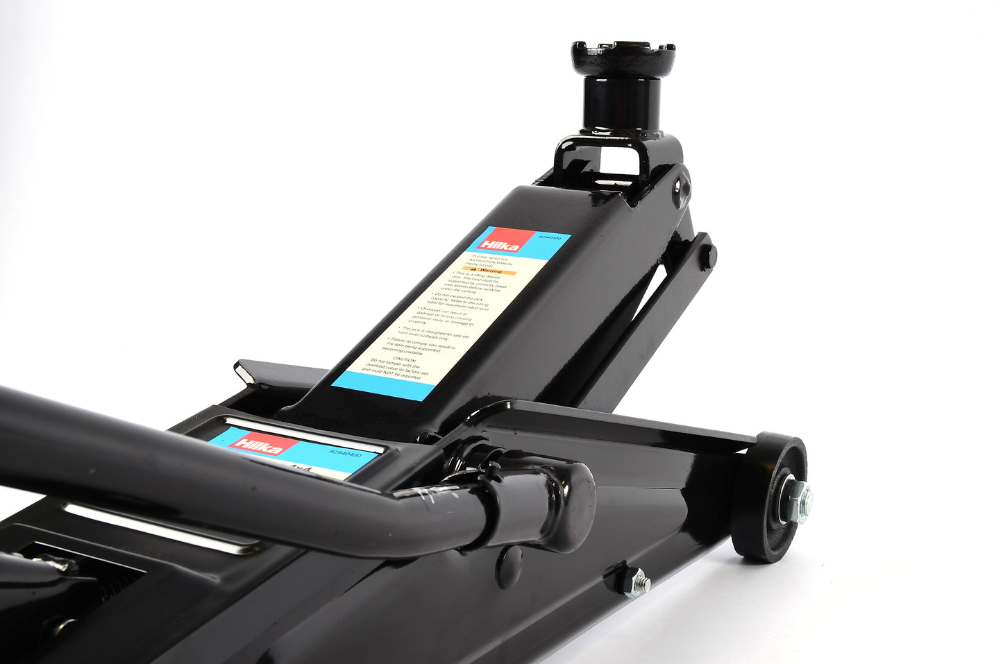 Black floor jack on a white background