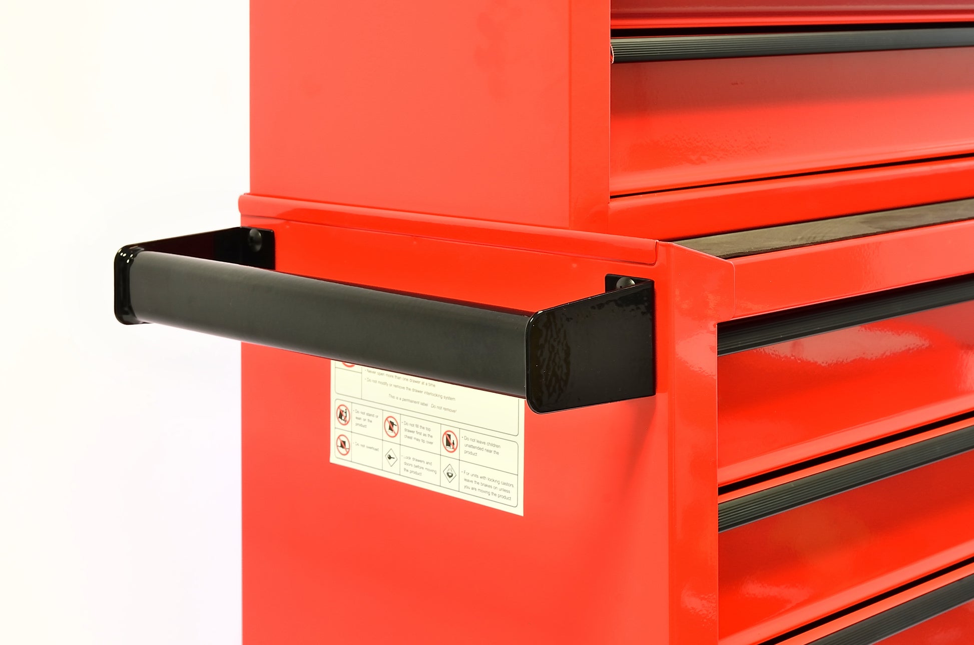 Red toolbox with multiple drawers on a white background