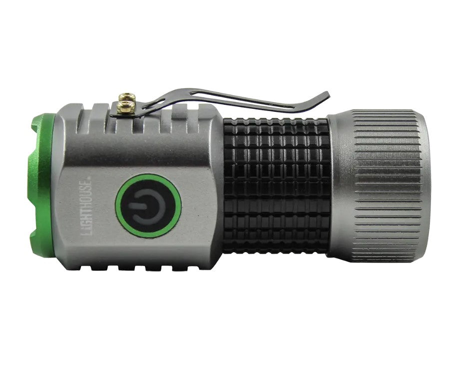 Flashlight with green accents on a white background