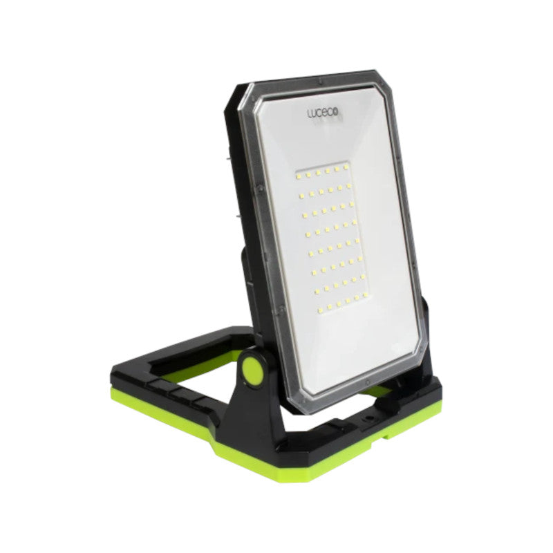 Foldable work light with a white panel and black frame on a white background