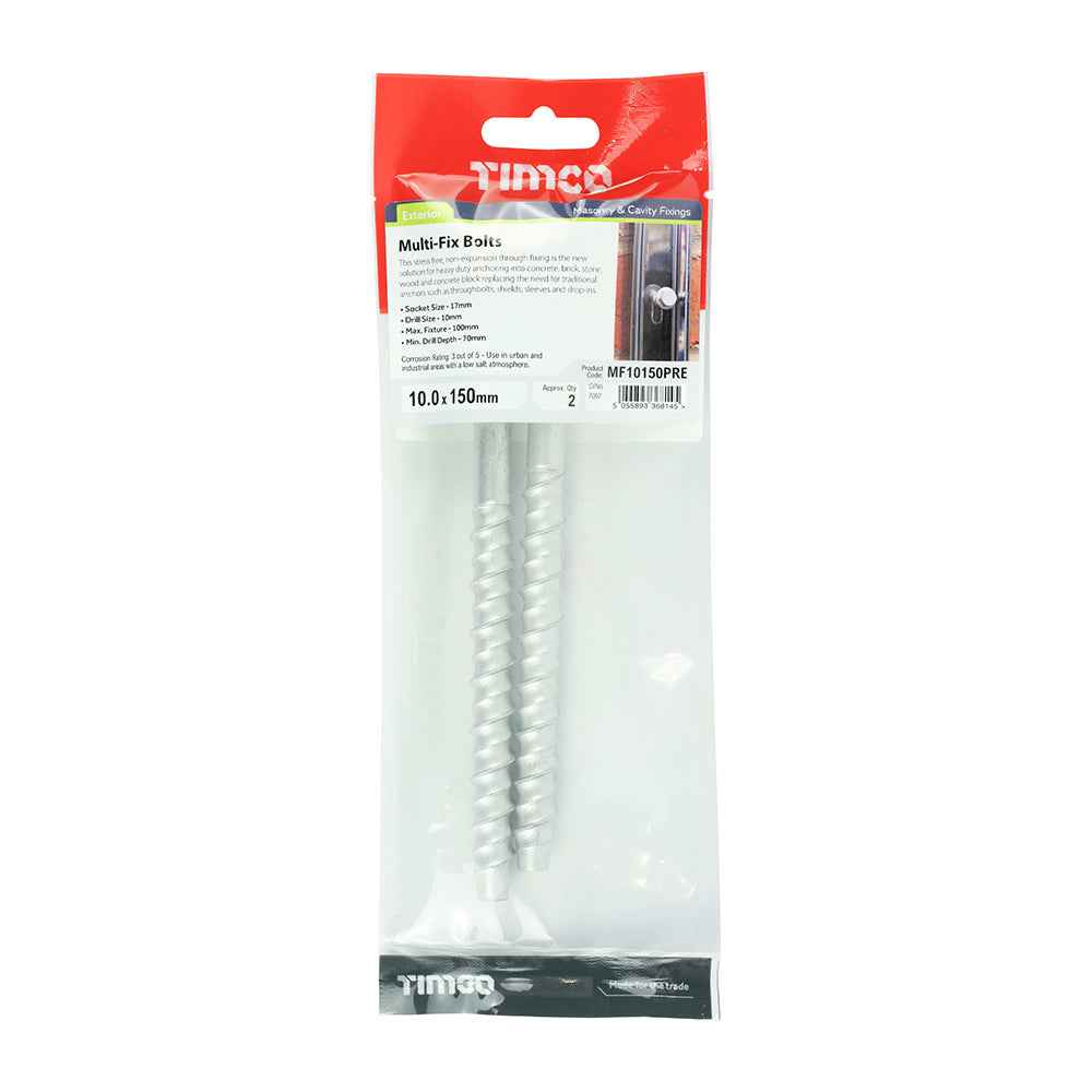Multi-Fix Bolts 10.0 x 150mm - Packet of 2