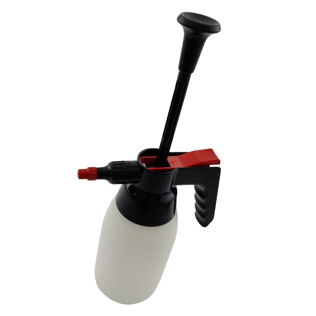 Handheld pressure washer with black and red design on a white background