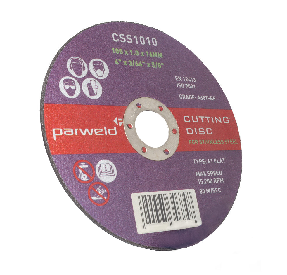 Parweld cutting disc for stainless steel on a white background