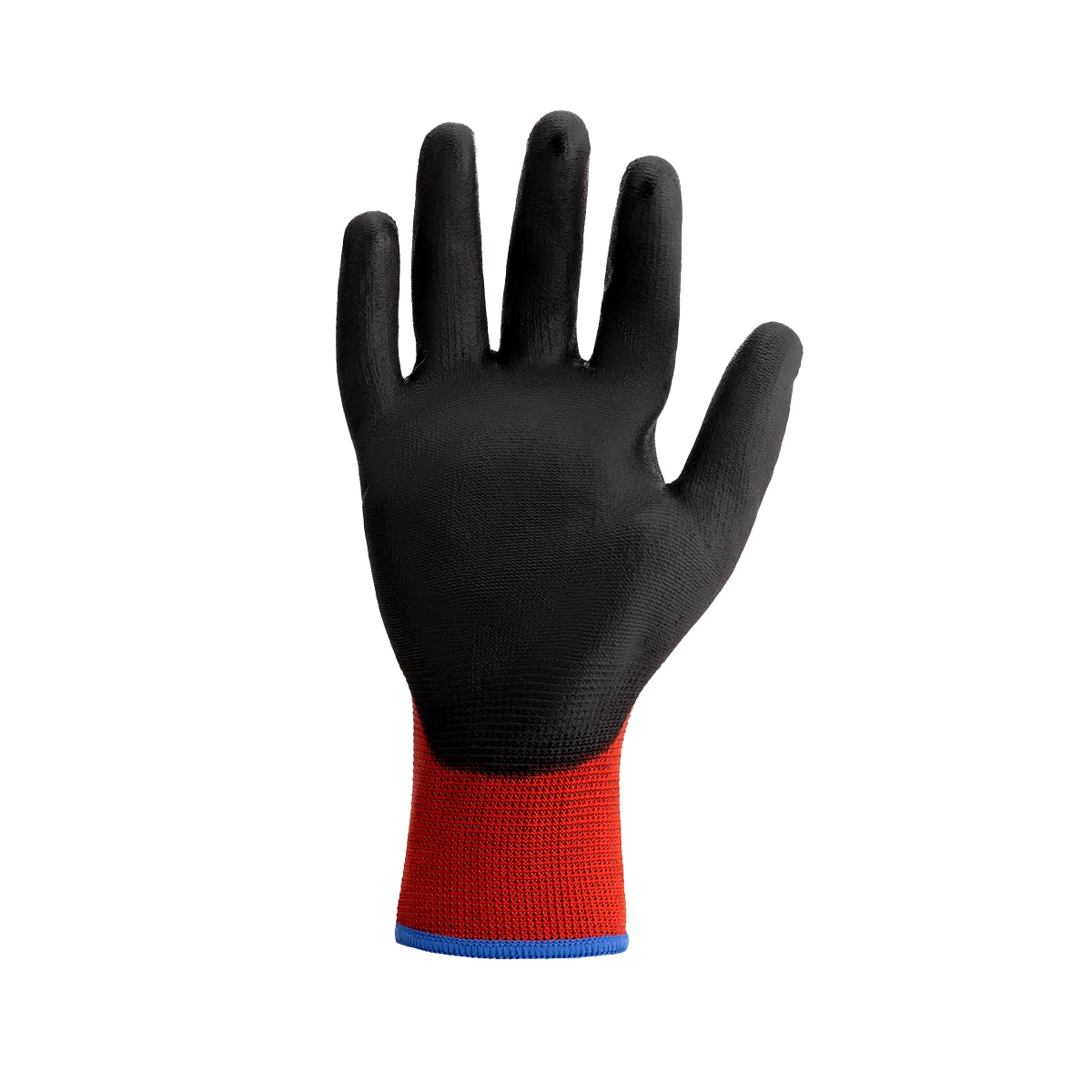 Black glove with red cuff on a white background