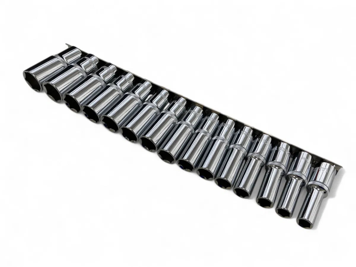 Toolzone Deep Socket Set 3/8" Drive 8mm - 22mm on Storage Rail SS009