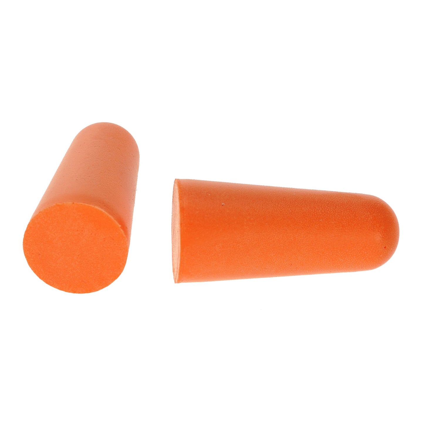 Orange earplugs on a white background