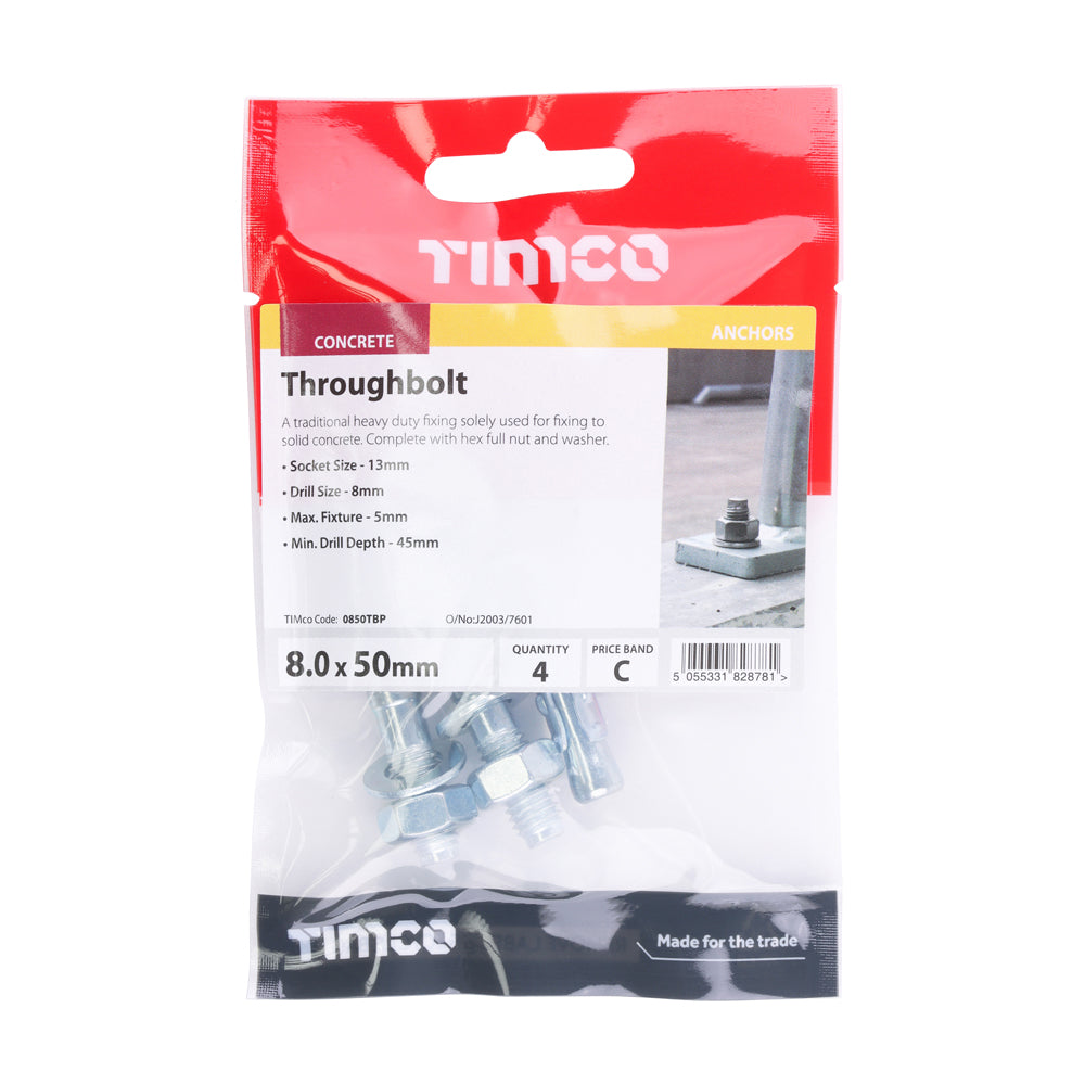 Throughbolts M8 x 50mm Packet of 4