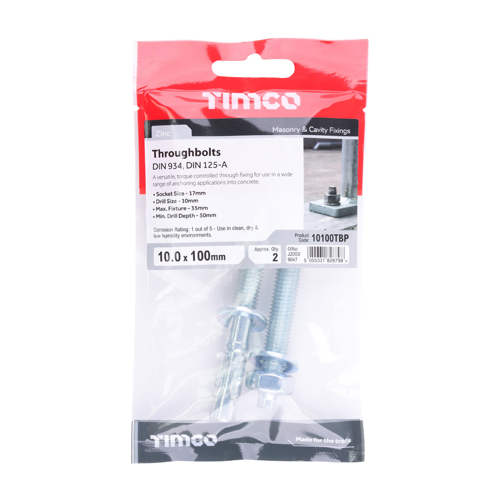 Throughbolts M10 x 100mm Packet of 2