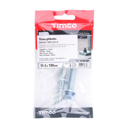 Throughbolts M10 x 100mm Packet of 2