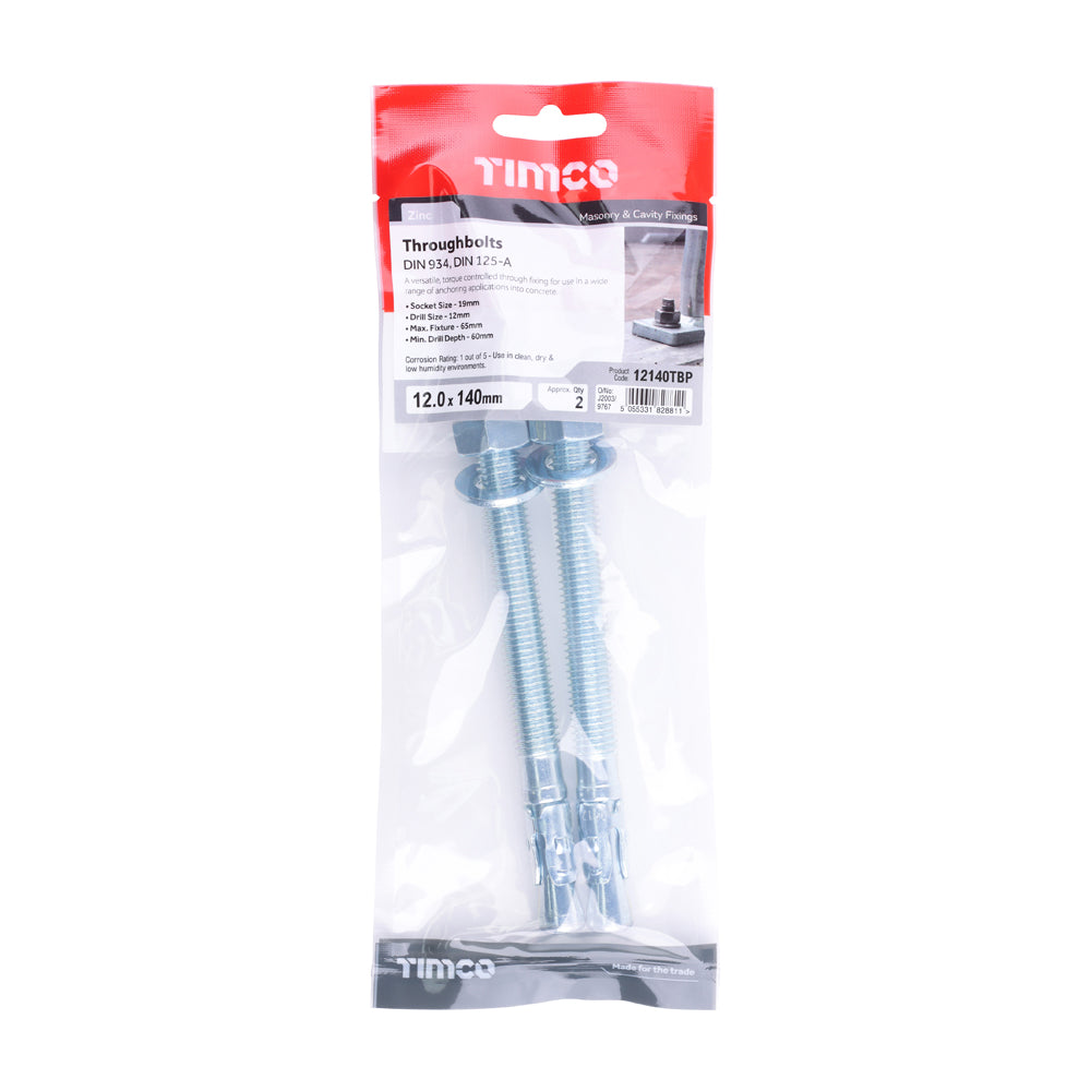 Throughbolts M12 x 140mm Packet of 2
