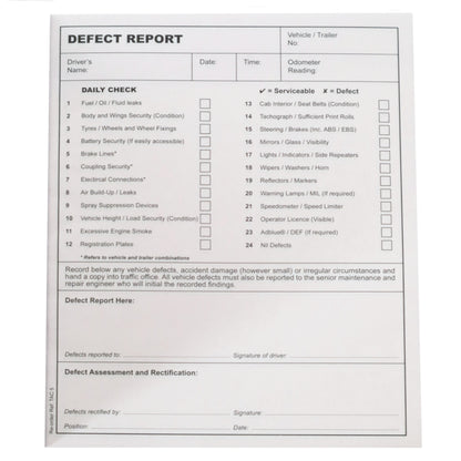 Vehicle Daily Check & Defect Book