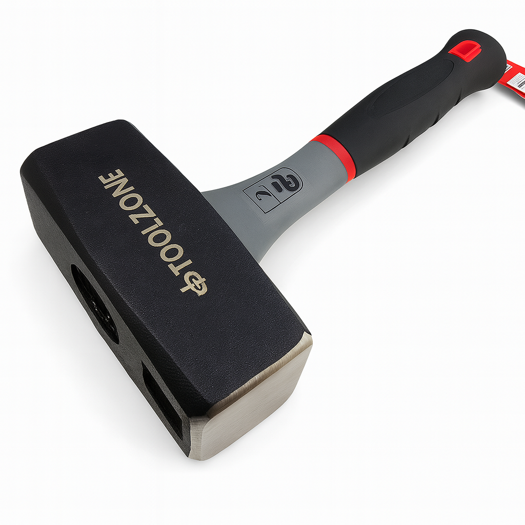 Sledgehammer with black head and gray handle featuring TOOLZONE branding on a white background