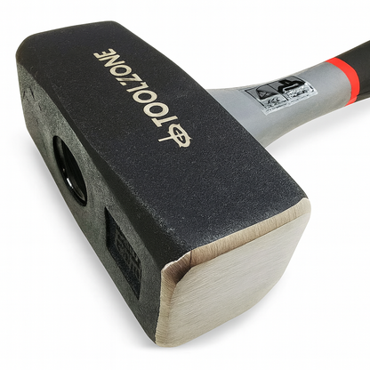 Sledgehammer with black head and wooden handle on a white background