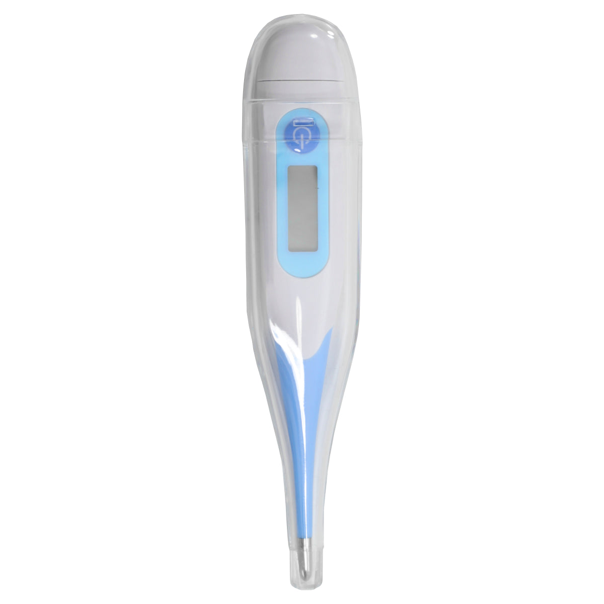 Digital thermometer with blue accents on a white background