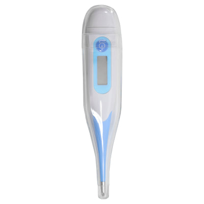 Digital thermometer with blue accents on a white background