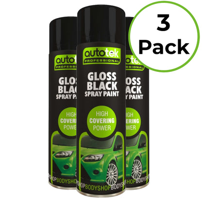 Autotek Black Gloss Spray Paint - 500ml Aerosol