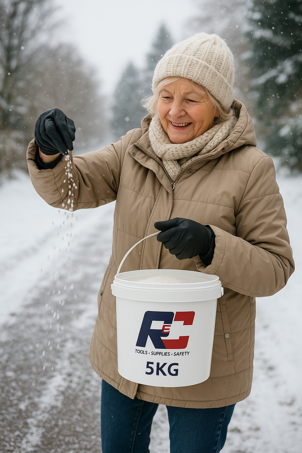 5kg Bucket of White Deicing Salt with Gloves