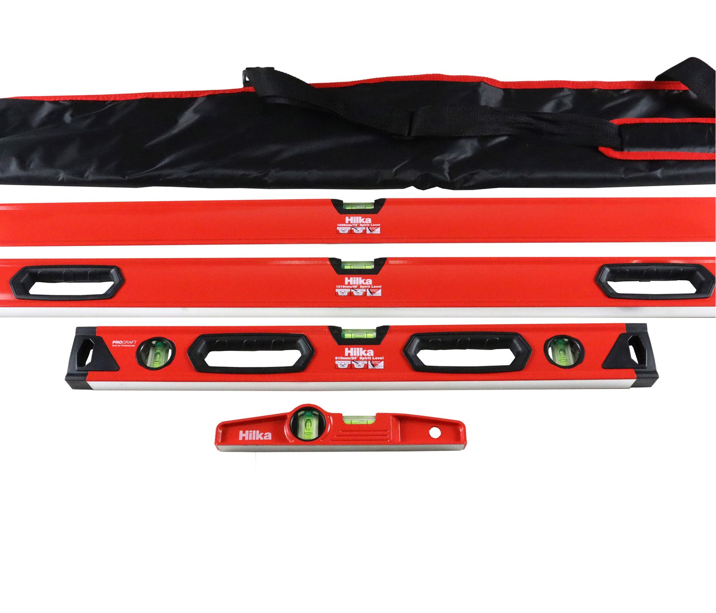 4 pce Spirit Level Set – Torpedo, 24", 48", 72"