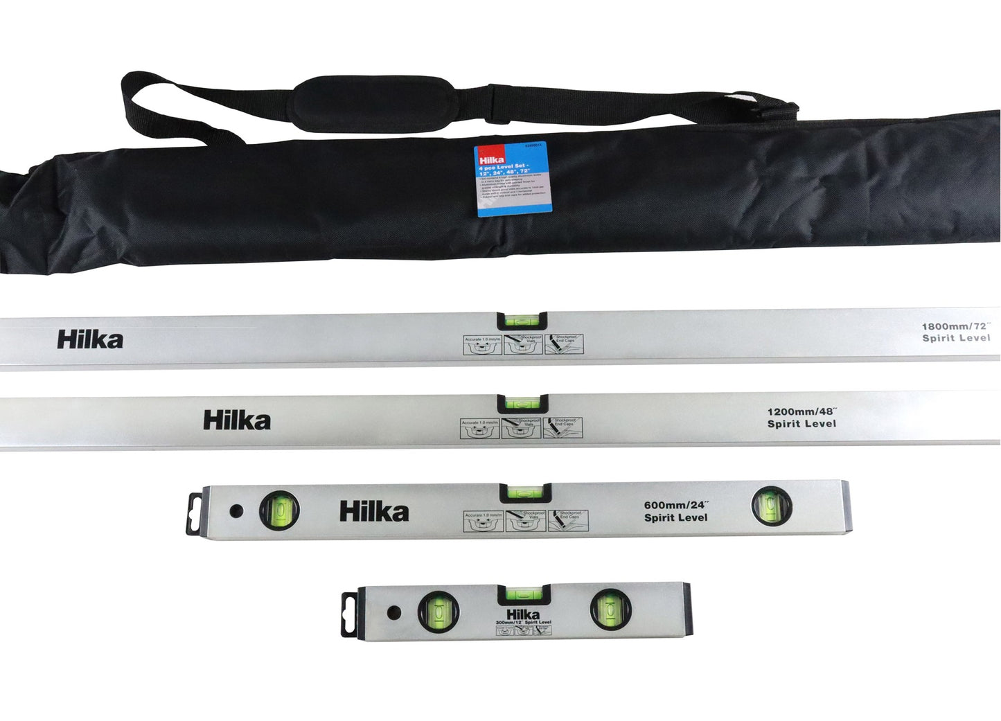 4 pce Spirit Level Set – 12", 24", 48", 72"