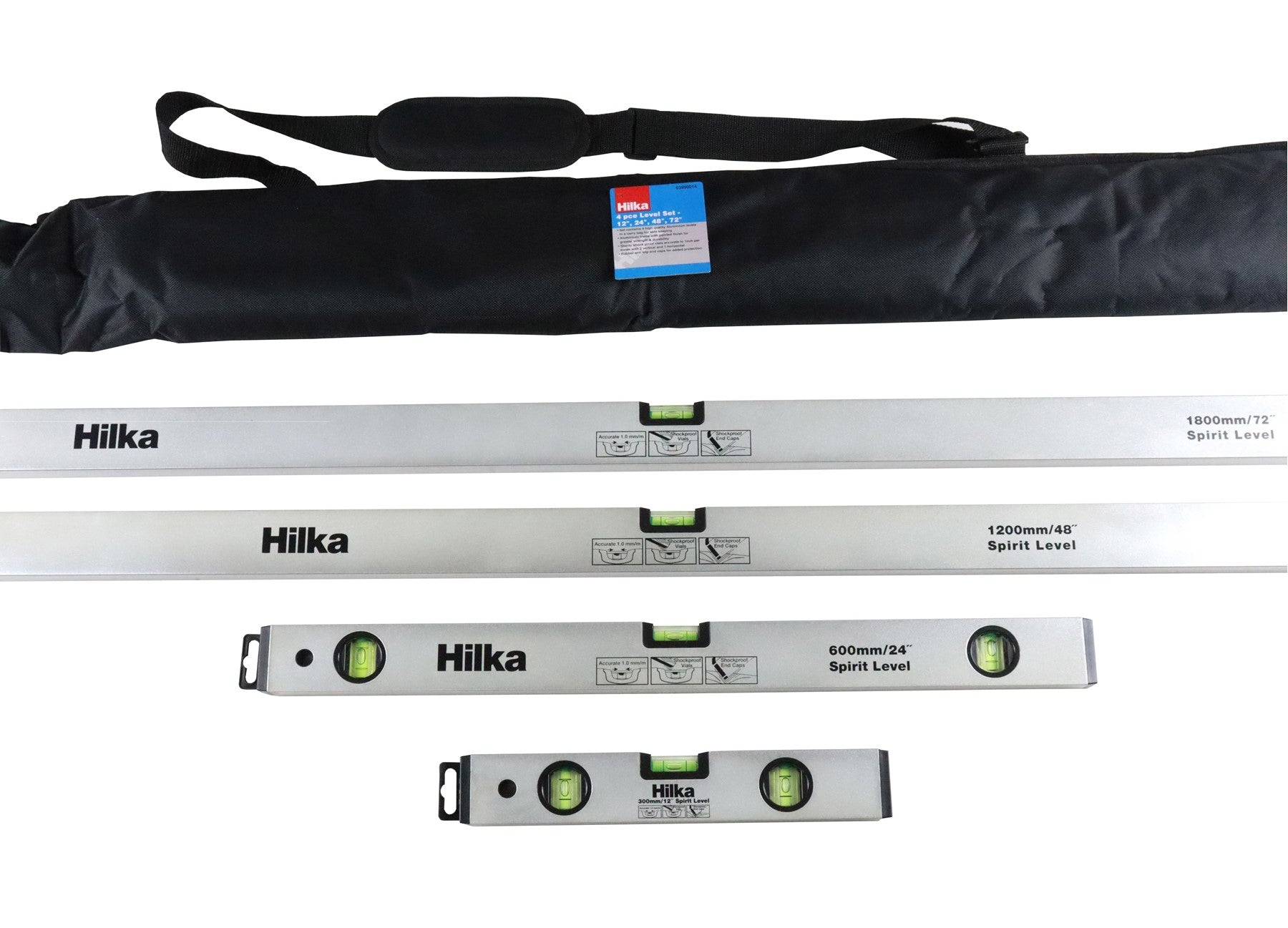 4 pce Spirit Level Set – 12", 24", 48", 72"