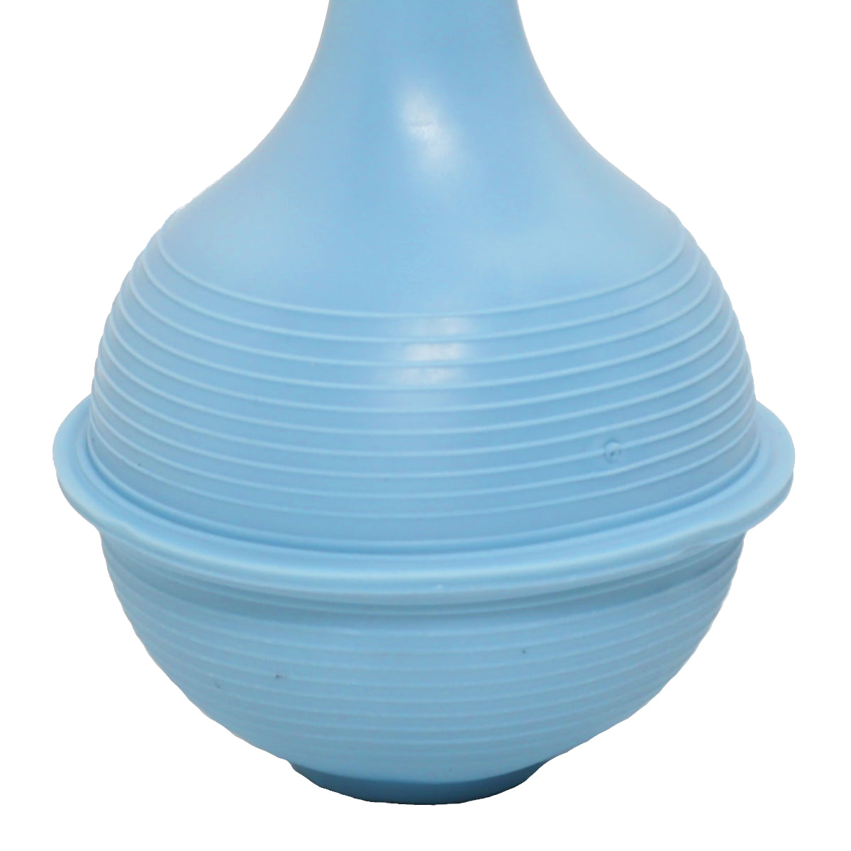 Blue ceramic vase with a textured surface on a white background