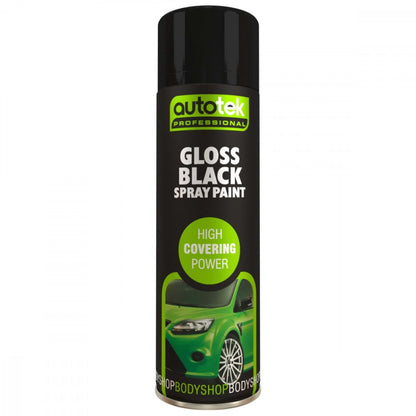 Autotek Black Gloss Spray Paint - 500ml Aerosol
