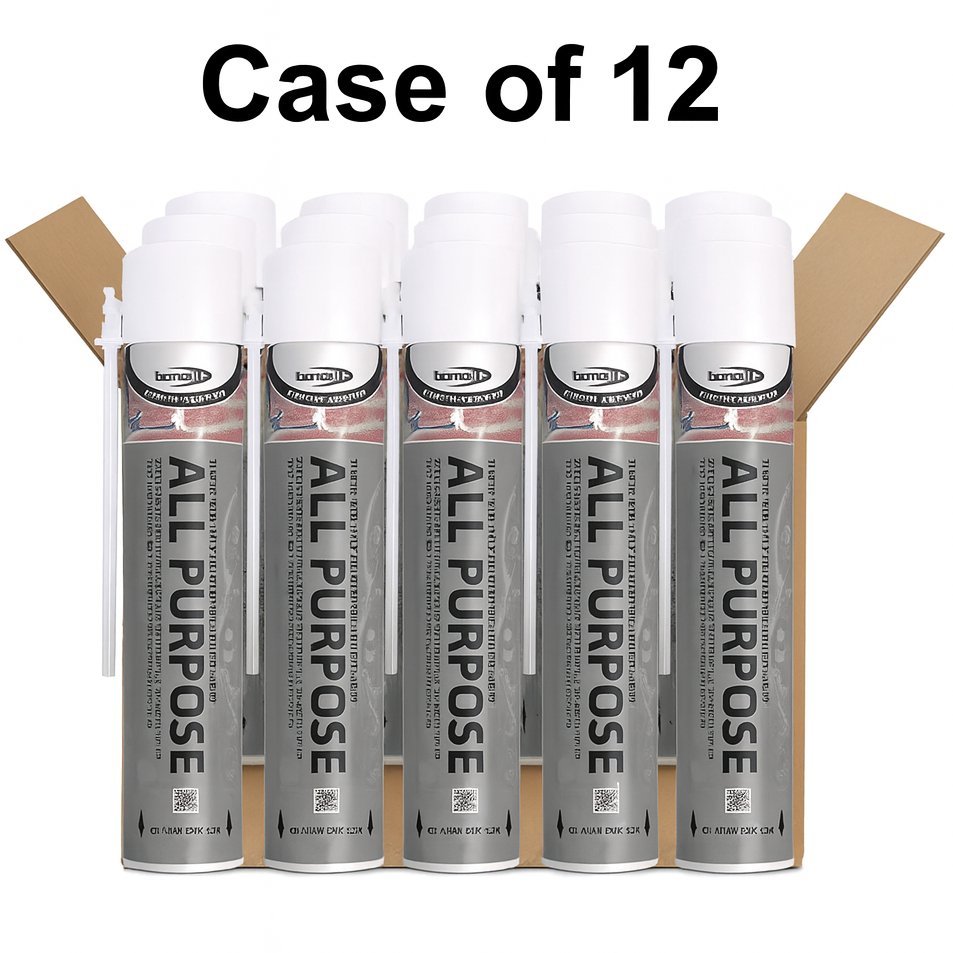 Case of 12 all-purpose spray cans with visible brand name on a white background