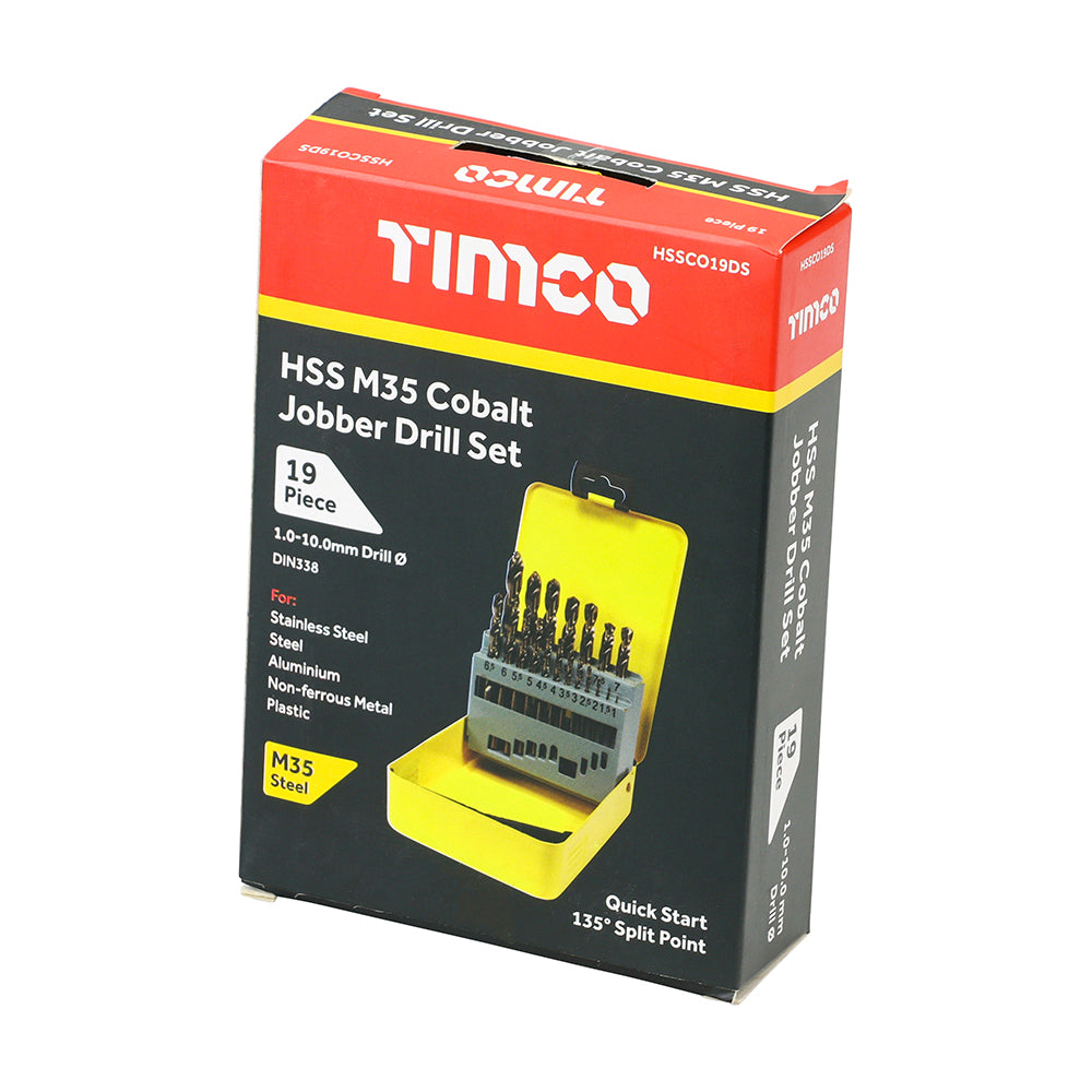 TIMCO HSS M35 Cobalt Jobber Drill Set packaging on a white background