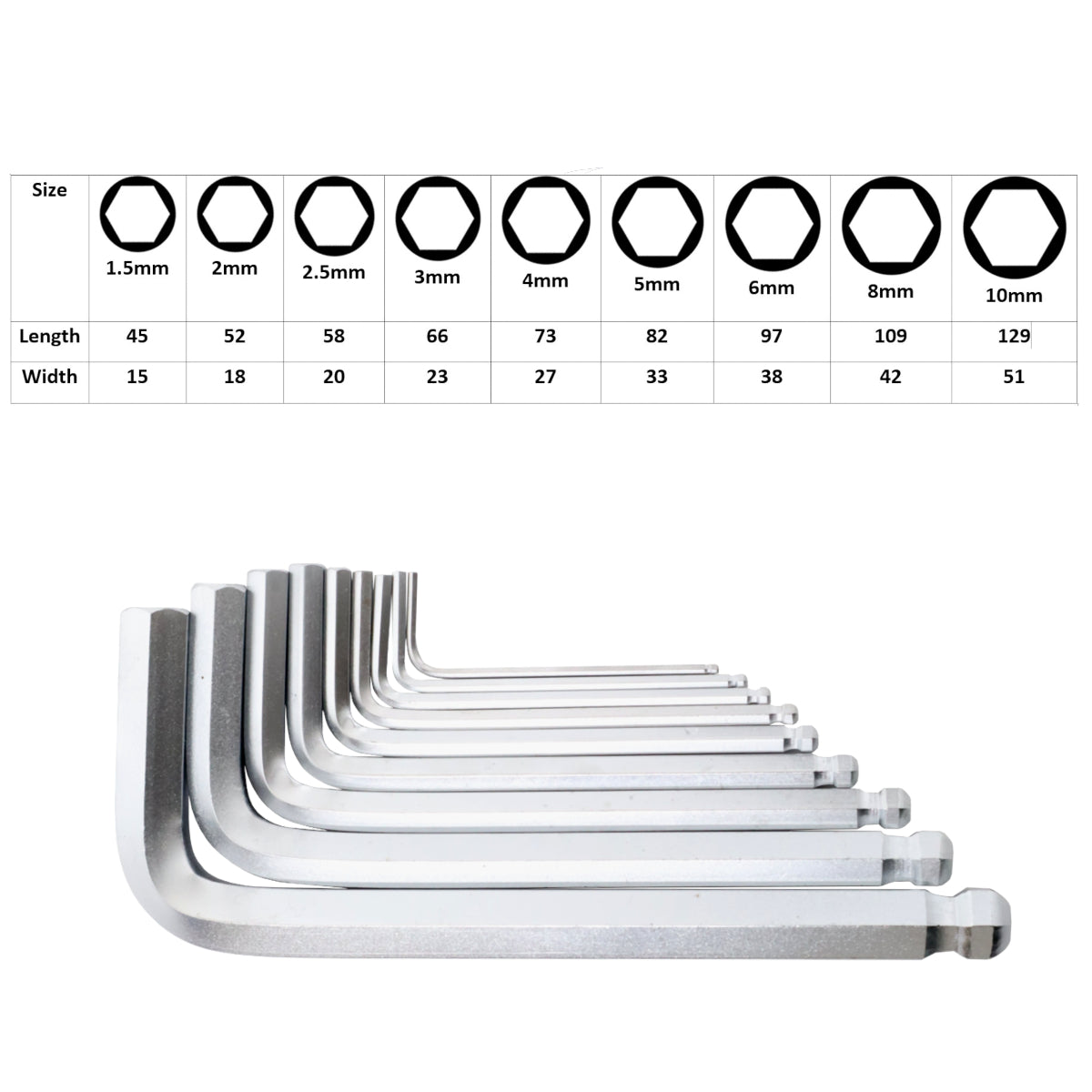 9pc Extra Long Ball End Hex Key Set - 1.5-10mm