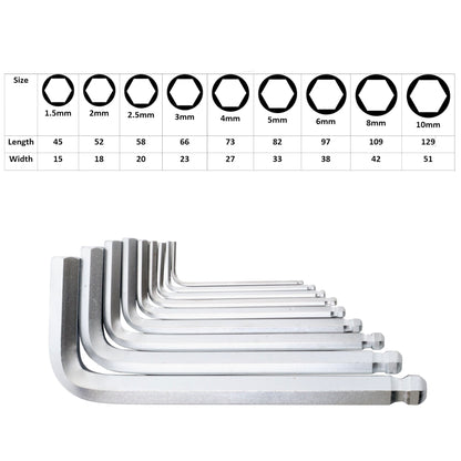 9pc Extra Long Ball End Hex Key Set - 1.5-10mm