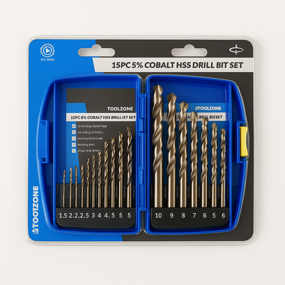 15pce HSS 5% Cobalt Drill Set 1-10mm