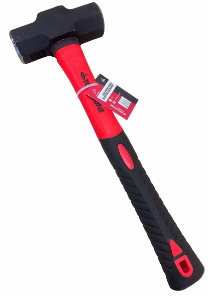 Red and black hammer with a visible brand label on a white background
