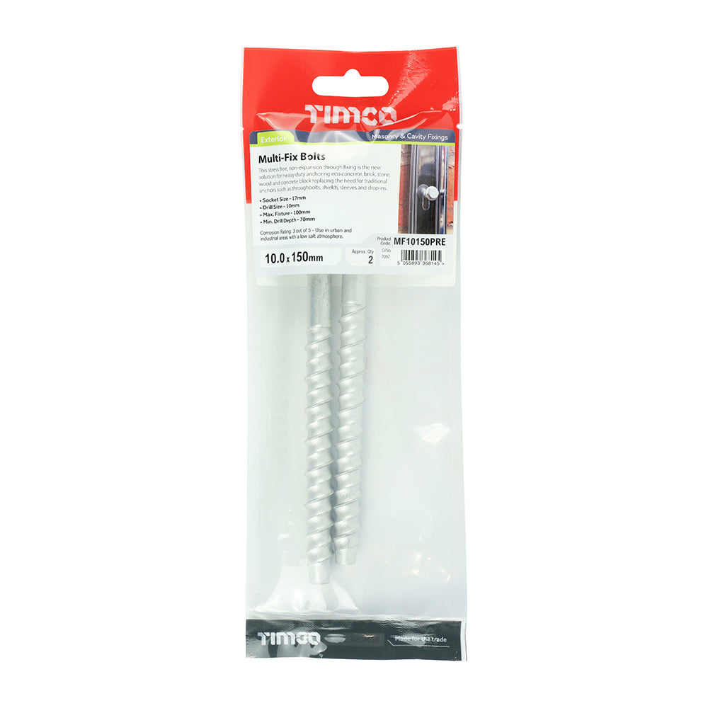 Multi-Fix Bolts 10.0 x 150mm - Packet of 2