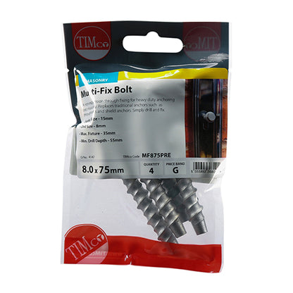 Multi-Fix Bolts 8.0 x 75mm - Packet of 4