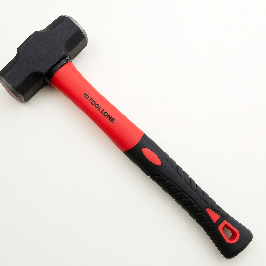 Sledgehammer with red and black handle on a white background