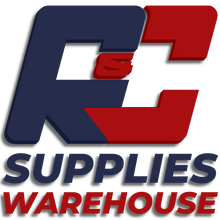 Logo of R&C Supplies Warehouse with a blue and red design on a white background