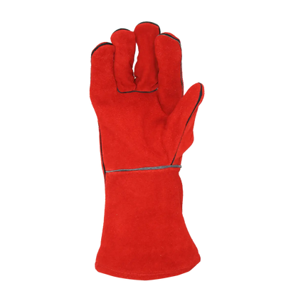 Red leather glove on a white background