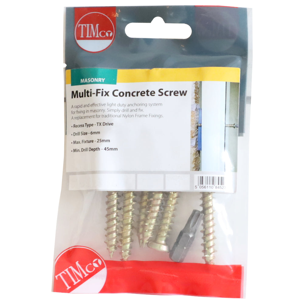 Concrete Screws 7.5 x 100mm - Packet of 4 + Driver Bit