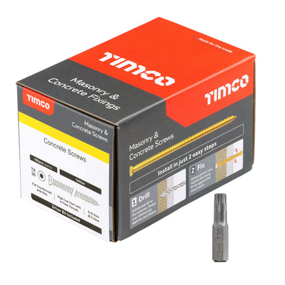 Timco Concrete Screws 7.5 x 60mm - Box of 100 with Driver Bit