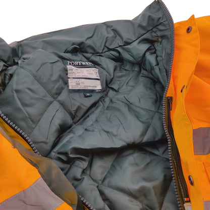 Close-up of a jacket with a visible brand label on a white background