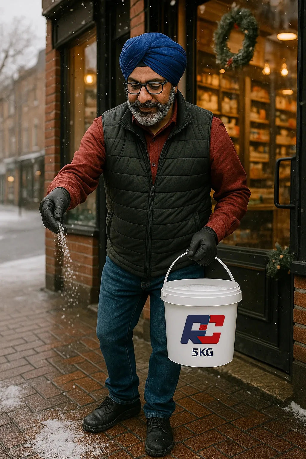 5kg Bucket of White Deicing Salt with Gloves