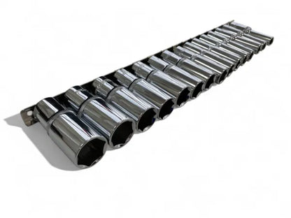 Toolzone Deep Socket Set 3/8" Drive 8mm - 22mm on Storage Rail SS009