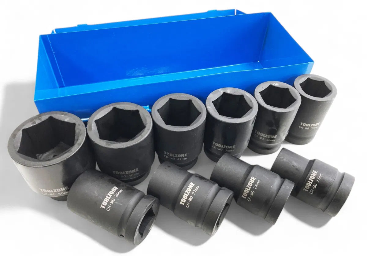 Toolzone 10-Piece 1" Drive Deep Impact Socket Set 22-50mm